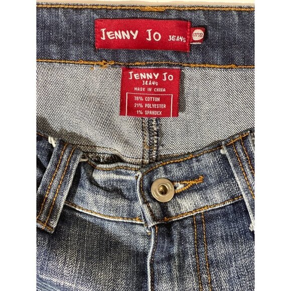 JENNY JO Dark Distressed Jeans Women's 17/18 Hirise Cuffs Whitewash Whiskering - Picture 10 of 16